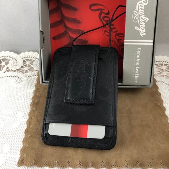 Baseball Stitch Front Pocket Wallet Black and Red - Picture 4 of 4